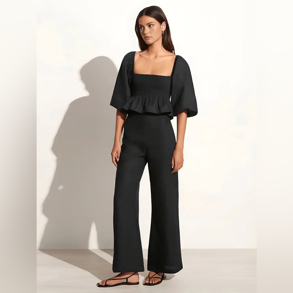 Cotton & Linen Square Neck With Bishop Sleeve Pant Set